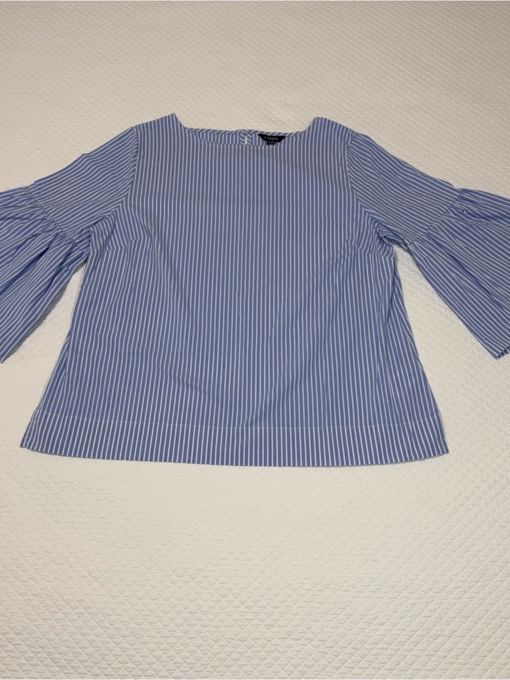 Chaps Blue and White Striped Ruffle-Sleeve Blouse